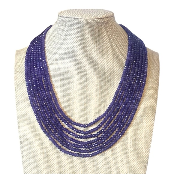 Vintage 7 Strand Necklace With Faceted Amethyst Beads & Tube Slide Closure - Picture 2 of 5